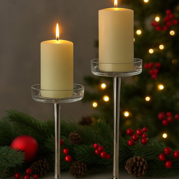 Crate & Barrel Krosno Glass Candle Holders Set Polish Made Clear 8in x  6in - Picture 6 of 6